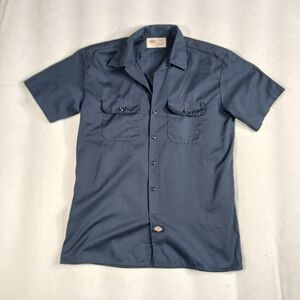 Dickies Mens Short Sleeve Work Shirt Navy Blue Large Button Up Uniform
